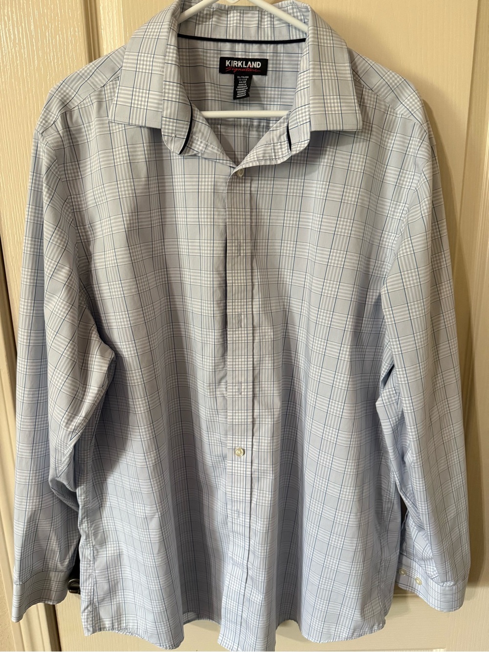 Kirkland Signature Men's Light Blue Windowpane Dress Shirt